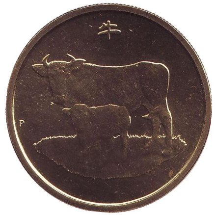 Монета 1 доллар. 2009 год, Австралия. Год быка.