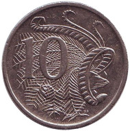 Монета 10 центов. 1990 год, Австралия. Лирохвост. Монета 10 центов. 1990 год, Австралия. Лирохвост.