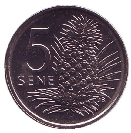 Монета 5 сене. 2006 год, Самоа. Ананас.