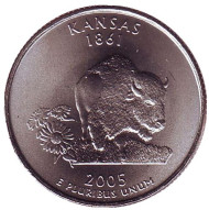 Монета 25 центов (D). 2005 год, США. Канзас. Штат № 34. Монета 25 центов (D). 2005 год, США. Канзас. Штат № 34.