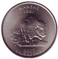 Канзас. Монета 25 центов (D). 2005 год, США.