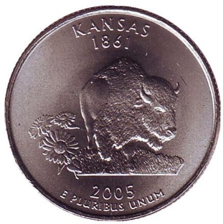 Монета 25 центов (D). 2005 год, США. Канзас. Штат № 34.