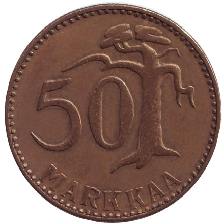Монета 50 марок. 1954 год, Финляндия. Тип 1.