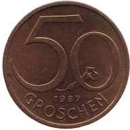 Монета 50 грошей. 1987 год, Австрия. Монета 50 грошей. 1987 год, Австрия.