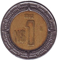Монета 1 песо. 1992 год, Мексика. Монета 1 песо. 1992 год, Мексика.