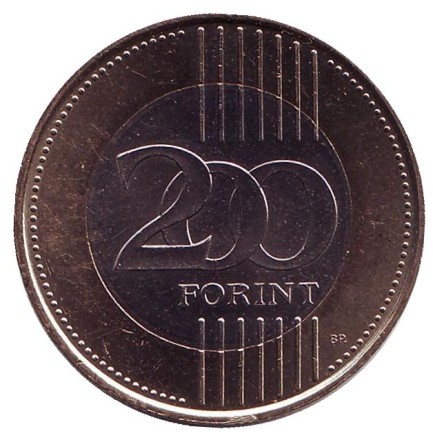 Монета 200 форинтов. 2010 год, Венгрия. Цепной мост. (Сеченьи Ланцхид).