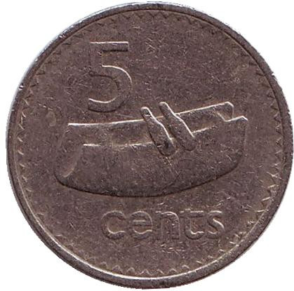 Монета 5 центов. 1977 год, Фиджи. Фиджийский барабан (лали).