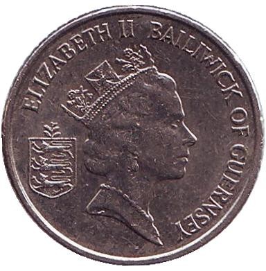 Монета 5 пенсов. 1990 год, Гернси. (диаметр - 18 мм) Парусники. Монета 5 пенсов. 1990 год, Гернси. (диаметр - 18 мм) Парусники.