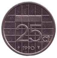 Монета 25 центов. 1990 год, Нидерланды. Монета 25 центов. 1990 год, Нидерланды.