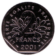 Монета 2 франка. 2001 год, Франция. BU. Монета 2 франка. 2001 год, Франция. BU.