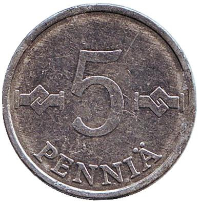 Монета 5 пенни. 1981 год, Финляндия. Нечастая!