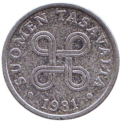 Монета 5 пенни. 1981 год, Финляндия. Нечастая!