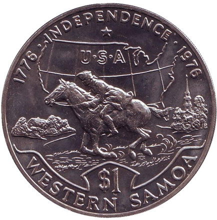 Монета 1 тала. 1976 год, Самоа. 200 лет независимости США.
