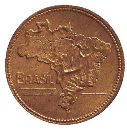 Монета 5 крузейро. 1943 год, Бразилия. Редкая! Монета 5 крузейро. 1943 год, Бразилия. Редкая!