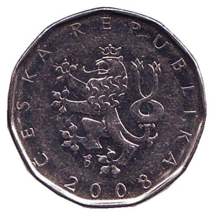 Монета 2 кроны. 2008 год, Чехия.