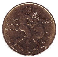 Монета 200 лир. 1979 год, Сан-Марино. FAO. Геракл и лев. Монета 200 лир. 1979 год, Сан-Марино. FAO. Геракл и лев.