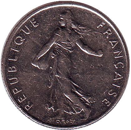 Монета 1/2 франка. 1992 год, Франция.