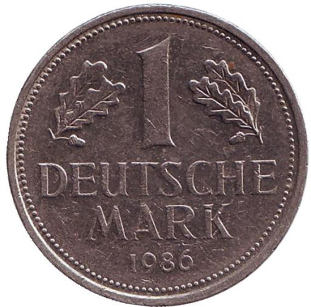 Монета 1 марка. 1986 год (D), ФРГ.