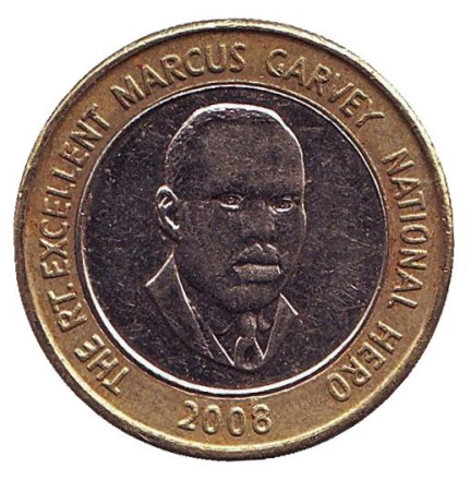 Монета 20 долларов. 2008 год, Ямайка. (Магнитная) Маркус Гарви - национальный герой.