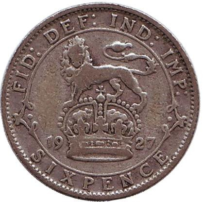 Монета 6 пенсов. 1927 год, Великобритания.