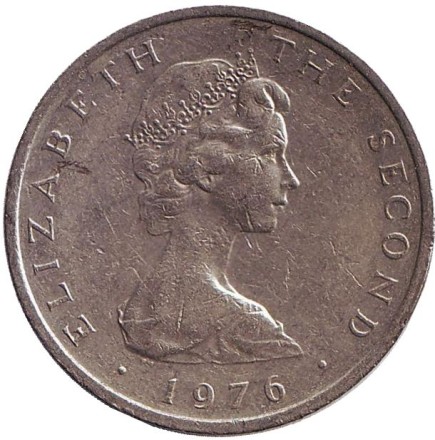 Монета 10 пенсов. 1976 год, Остров Мэн. (Отметка "PM" на обеих сторонах монеты) Трискелион.