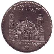 Монета 1 песо. 2001 год, Куба. Монументы Кубы. Собор в Гаване. Монета 1 песо. 2001 год, Куба. Монументы Кубы. Собор в Гаване.