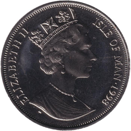 Монета 1 крона. 1998 год, Остров Мэн. Год океанов. Пингвины и морские котики. Монета 1 крона. 1998 год, Остров Мэн. Год океанов. Пингвины и морские котики.