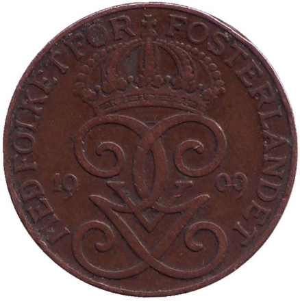 Монета 2 эре. 1909 год, Швеция.