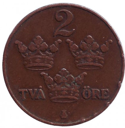 Монета 2 эре. 1909 год, Швеция. Монета 2 эре. 1909 год, Швеция.