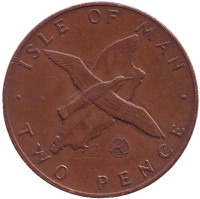 Малый буревестник. Монета 2 пенса. 1979 год, Остров Мэн. (Отметка "AС")