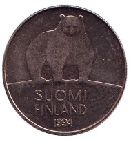 Монета 50 пенни. 1994 год, Финляндия. Медведь. Монета 50 пенни. 1994 год, Финляндия. Медведь.