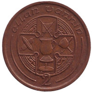 Монета 2 пенса. 1988 год, Остров Мэн. (AD) Кельтский крест. Монета 2 пенса. 1988 год, Остров Мэн. (AD) Кельтский крест.