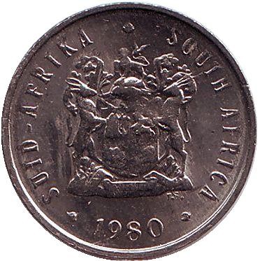 Монета 5 центов. 1980 год, Южная Африка. aUNC. Африканская красавка.