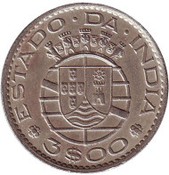 Монета 3 эскудо. 1958 год, Индия в составе Португалии.