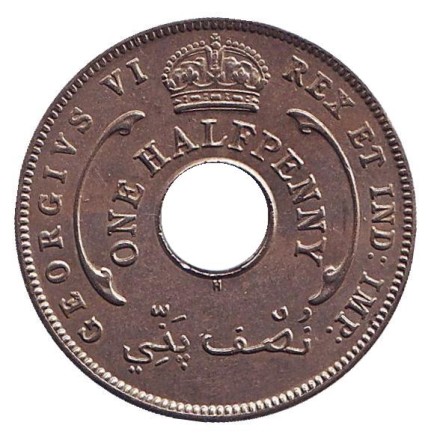 Монета 1 пенни. 1937 год, Британская Западная Африка. (H). Монета 1 пенни. 1937 год, Британская Западная Африка. (H).