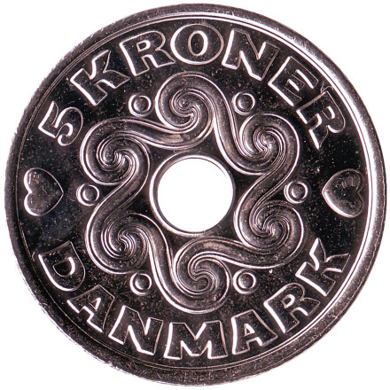 Монета 5 крон. 2019 год, Дания.