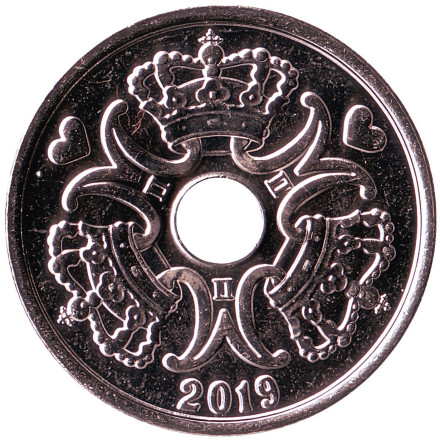 Монета 5 крон. 2019 год, Дания. Монета 5 крон. 2019 год, Дания.