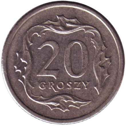 Монета 20 грошей. 2002 год, Польша.