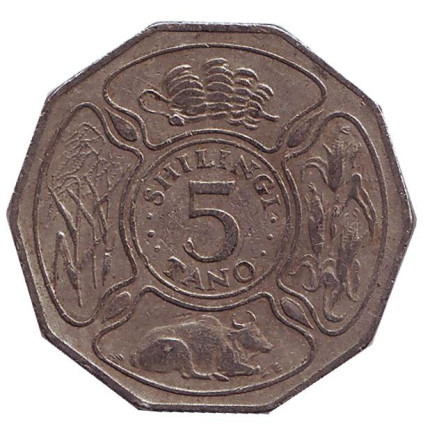 Монета 5 шиллингов. 1988 год, Танзания.