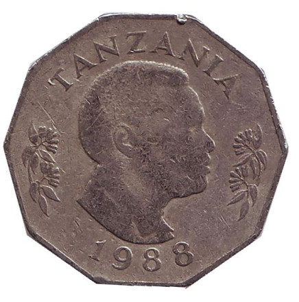 Монета 5 шиллингов. 1988 год, Танзания.