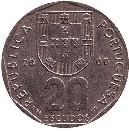 Монета 20 эскудо. 2000 год, Португалия. Роза ветров.