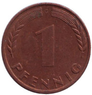 Монета 1 пфенниг. 1950 год (G), ФРГ. Дубовые листья. Монета 1 пфенниг. 1950 год (G), ФРГ. Дубовые листья.