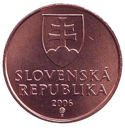 Монета 50 геллеров. 2006 год, Словакия. UNC. Башня замка Девин.
