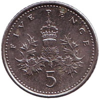 Монета 5 пенсов. 2005 год, Великобритания.