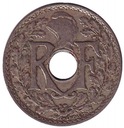 Монета 25 сантимов. 1919 год, Франция. Монета 25 сантимов. 1919 год, Франция.