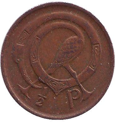 Монета 1/2 пенни. 1980 год, Ирландия. Птица. Ирландская арфа.
