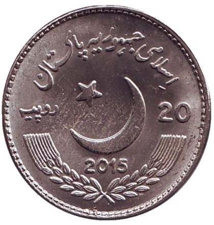 Монета 20 рупий. 2015 год, Пакистан. Год дружественного обмена. Монета 20 рупий. 2015 год, Пакистан. Год дружественного обмена.