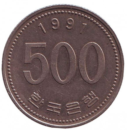 Монета 500 вон. 1991 год, Южная Корея. Маньчжурский журавль.