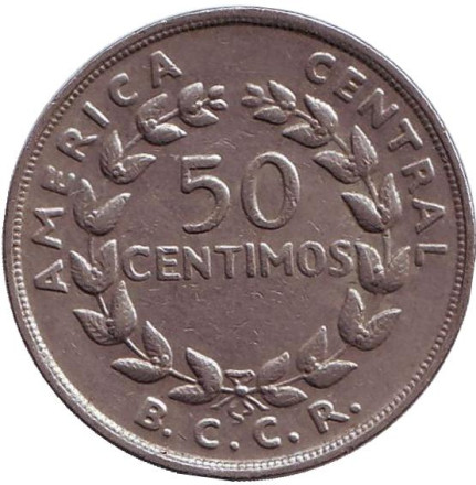 Монета 50 сантимов. 1970 год, Коста-Рика.