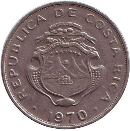 Монета 50 сантимов. 1970 год, Коста-Рика. Монета 50 сантимов. 1970 год, Коста-Рика.